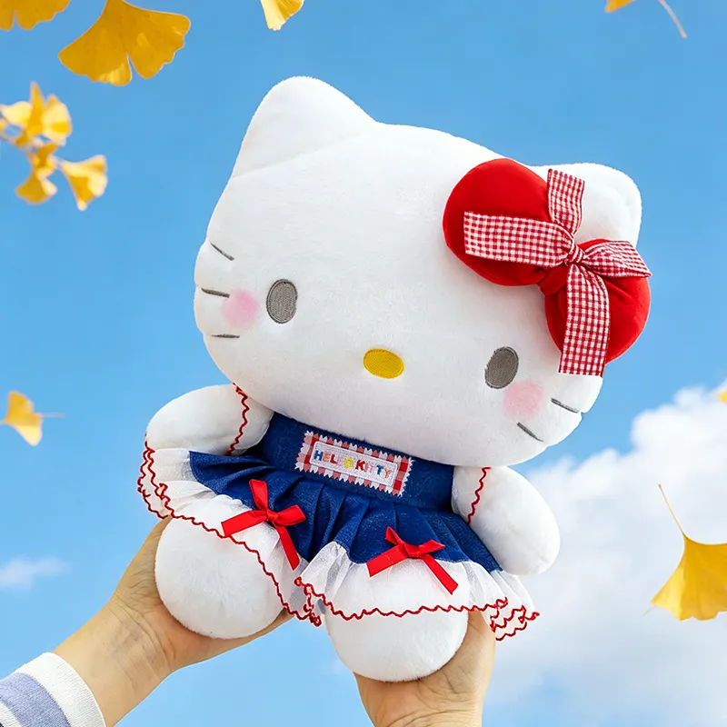 New Arrival Plaid Denim Cat Plush Toy – Cute Stuffed Animal Doll, Checkered Cowboy Cat Gift for Chinese Valentine's Day